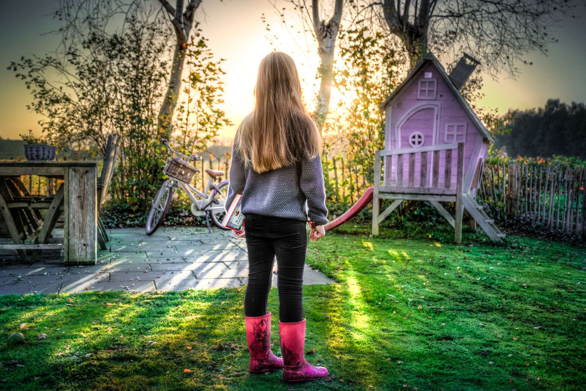 girl in backyard