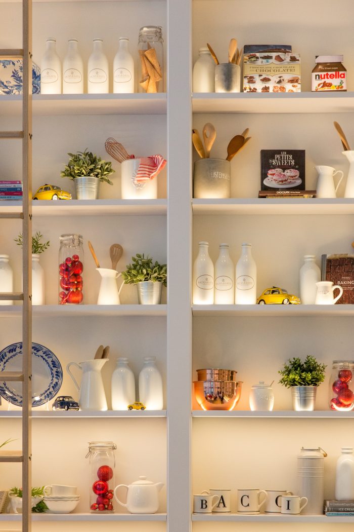 Shelves with food products on them