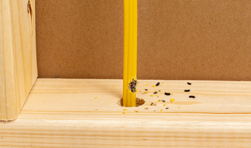 Signs of a rodent infestation - droppings and chewed wires.